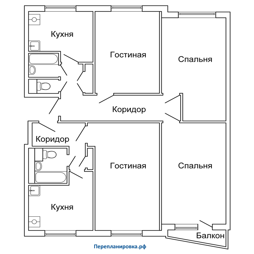 планировка трехкомнатной квартиры (вариант №2) ii-57